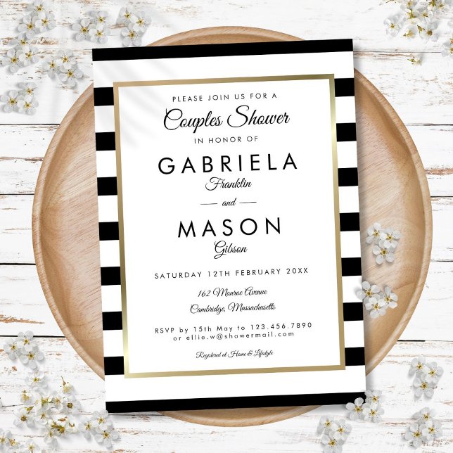 Klassisk randig bröllopsinbjudan för par inbjudningar (Classic Stripe Wedding Couples Shower Invitation)