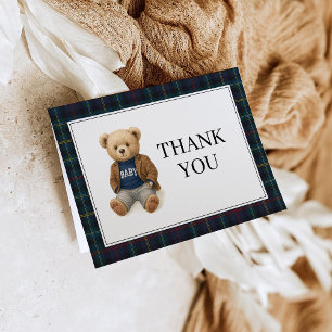 Klassisk randig teddybjörn baby shower tackkort inbjudan