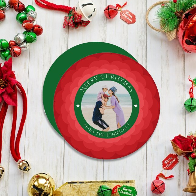 Klassisk Red & Grönt God jul Blommigt Julkort (Skapare uppladdad)