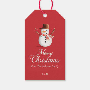 Klassisk Red Snögubbe-familjens jul Presentetikett