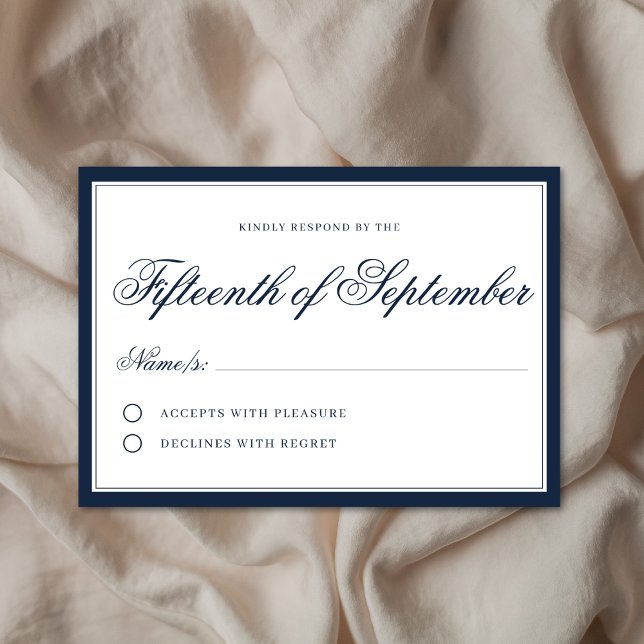 Klassisk regal Navy Blue Elegant Script Minimalist OSA Kort (Skapare uppladdad)