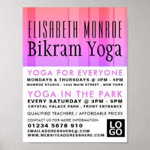 Klassisk reklam i Rosa Stripe Bikram Yoga-klass Poster