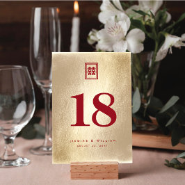 Klassisk rektangel Dubbla Xi Golden Chinese Bröllo Bordsnummer