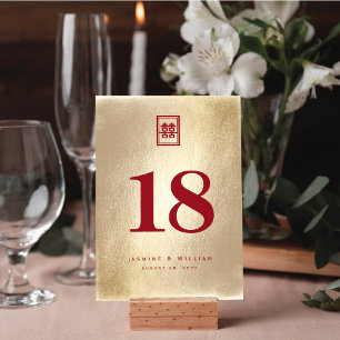 Klassisk rektangel Dubbla Xi Golden Chinese Bröllo Bordsnummer