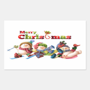 Klassisk rektangulär julklapp/Snögubbar Rektangulärt Klistermärke