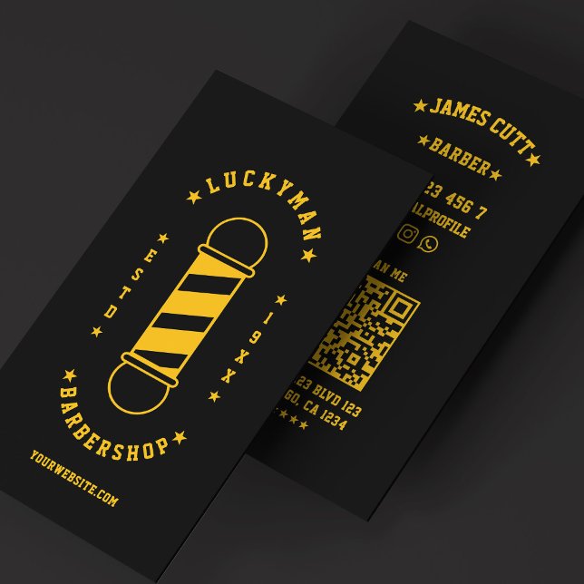 Klassisk Resebarber Gul Svart Barbershop Visitkort (Classic Travel Barber Yellow Black Barbershop Business Card
)