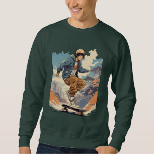 Klassisk Retro-animerad japansk Skateboarder Lång Ärmad Tröja