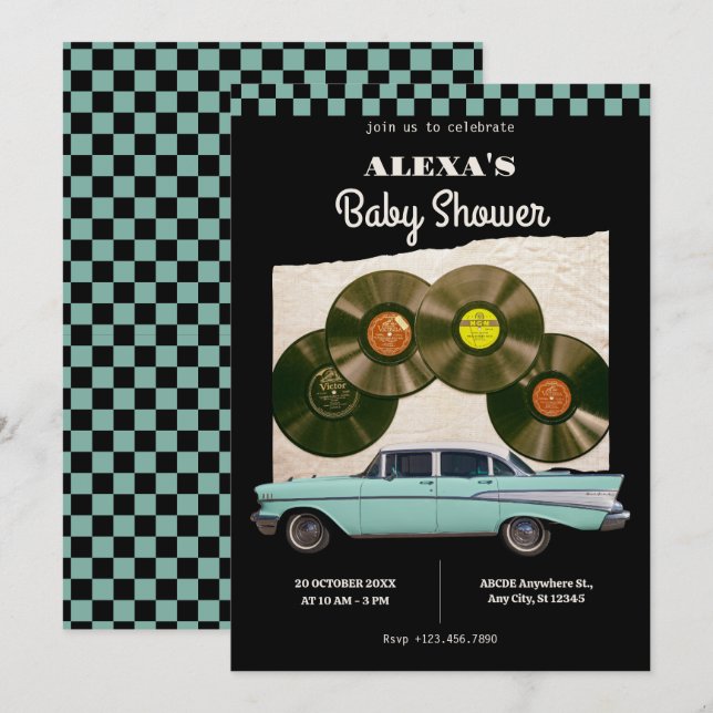 Klassisk retro bil baby shower inbjudningar (Fram/baksida)
