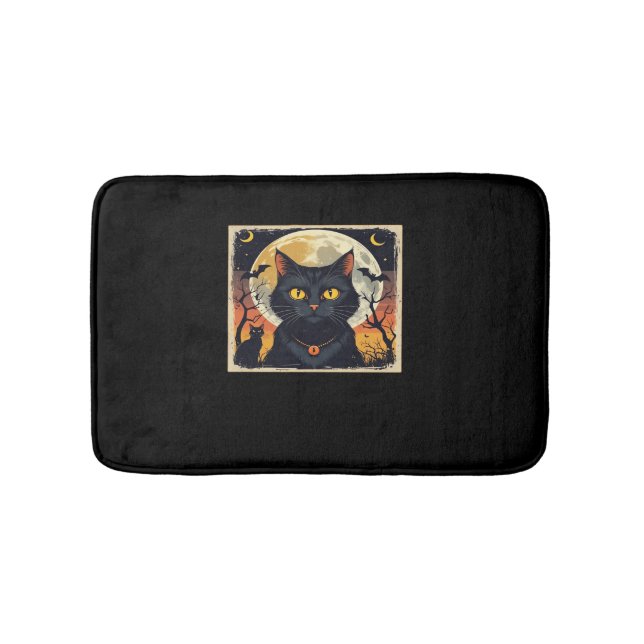 Klassisk Retro Black Cat Halloween T-Shirt Classic Badrumsmatta (Framsidan)