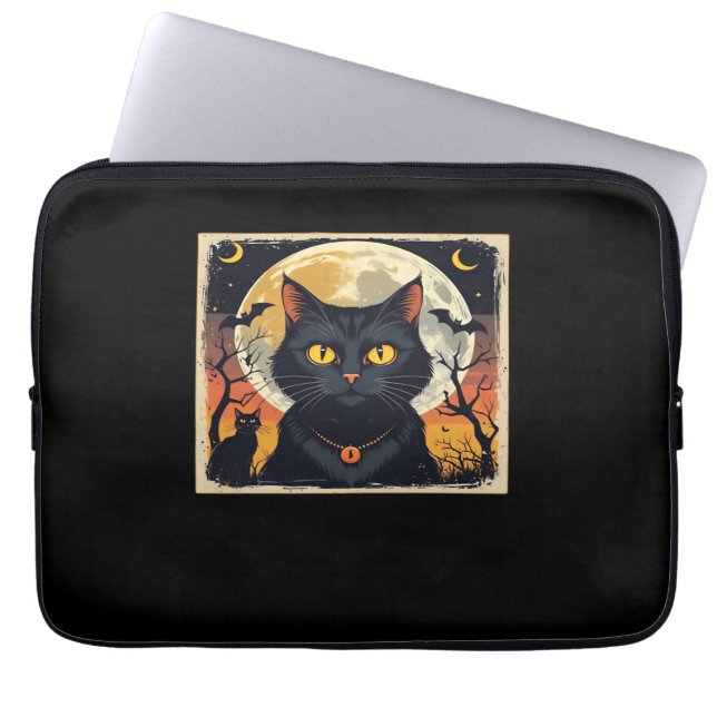 Klassisk Retro Black Cat Halloween T-Shirt Classic Laptop Fodral (Framsidan)