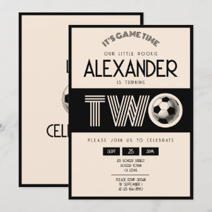 Klassisk Retro Black-fotboll 2:a födelsedag Inbjudningar