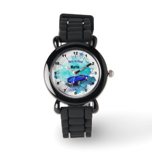 Klassisk Retro Blue Sports Car Birthday Äventyr H Armbandsur