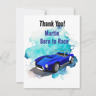Klassisk Retro Blue Sports Car Birthday Äventyr H Tack Kort