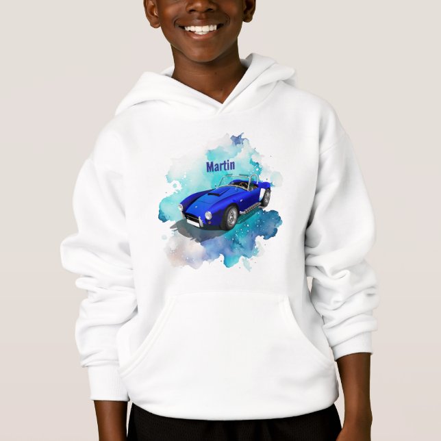 Klassisk Retro Blue Sports Car Birthday Äventyr T Shirt (Framsida)