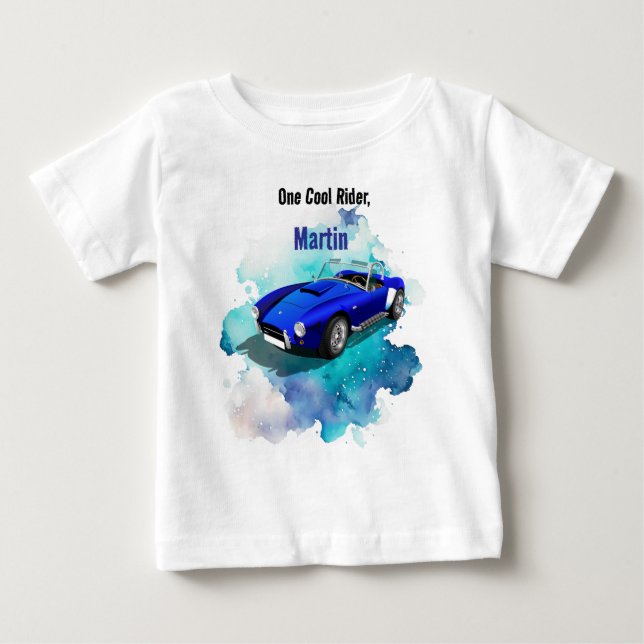 Klassisk Retro Blue Sports Car Birthday Äventyr T Shirt (Framsida)