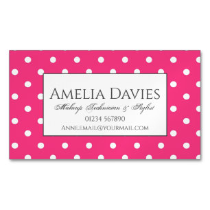Klassisk Retro Bright Rosa Polka-punkt Magnetiska Visitkort