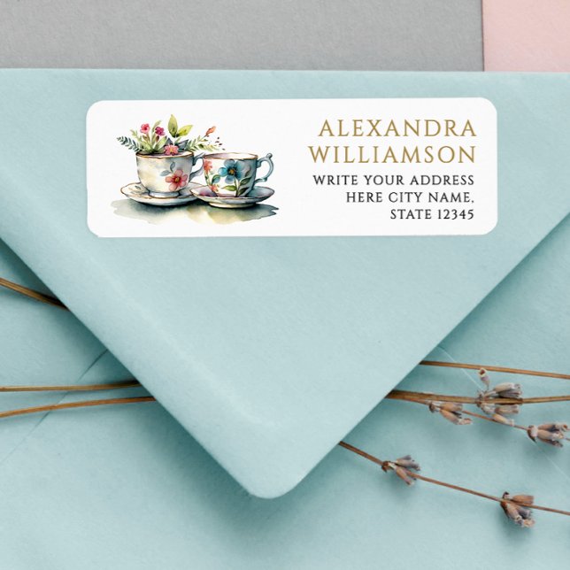 Klassisk Retro Elegant Tea Watercolor Namn Adress Returadress Etikett (Skapare uppladdad)