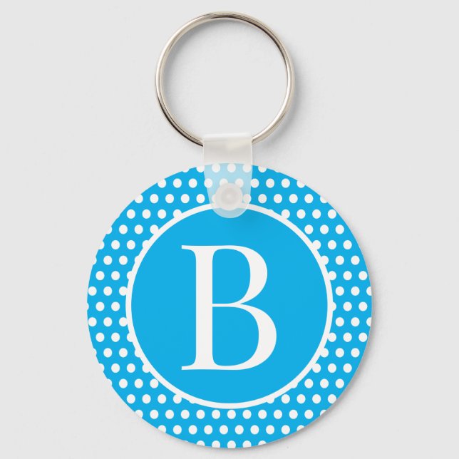 Klassisk Retro initial brev Himmel Blue Polka dots Nyckelring (Framsida)