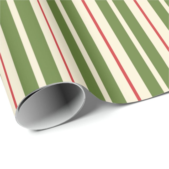 Klassisk Retro-julafton Rand Olive Cream Red Presentpapper (Rullad Hörn)