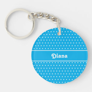 Klassisk Retro Namn Polka Dot Himmel Blue och Whit
