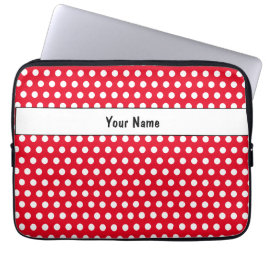 Klassisk Retro Polka Dot Red and White Namn Laptop Fodral