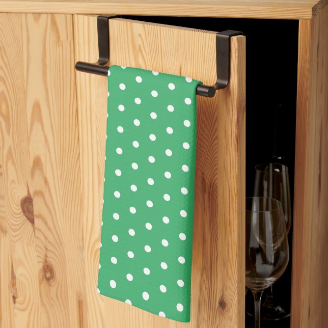 Klassisk Retro Polka dots Grönt och vit Kökshandduk (Thirds Fold)