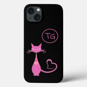 Klassisk Retro Rosa Katt Hjärta Svans Monogram