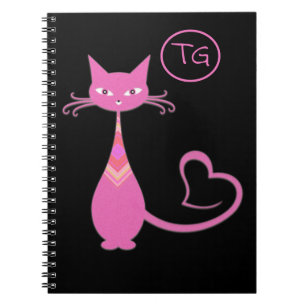 Klassisk Retro Rosa Kattunge Heart Svan Monogram Anteckningsbok