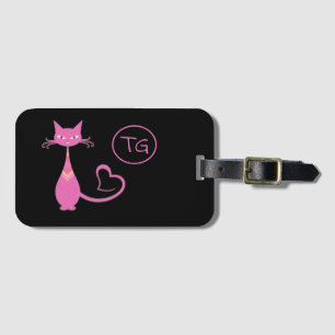 Klassisk Retro Rosa Kattunge Heart Svan Monogram Bagagebricka
