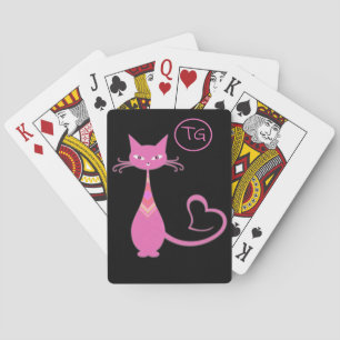 Klassisk Retro Rosa Kattunge Heart Svan Monogram Casinokort