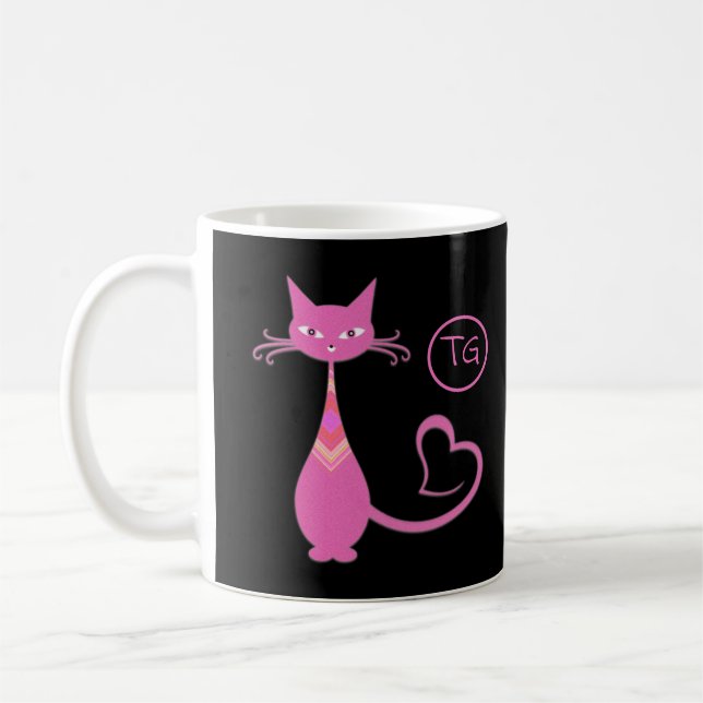 Klassisk Retro Rosa Kattunge Heart Svan Monogram Kaffemugg (Vänster)