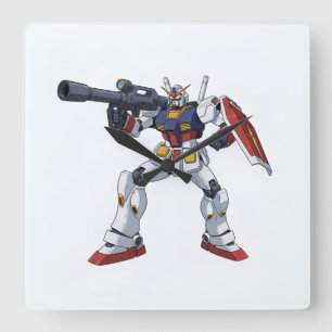 Klassisk Retro RX-78-2 Gundam Mecha Anime Illustra Fyrkantig Klocka