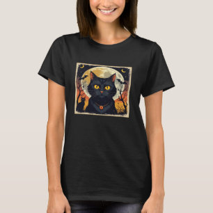 Klassisk Retro Svart Katt Halloween T-Shirt Klassi