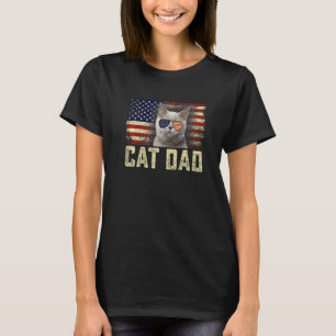 Klassisk Retro Usa Flagga Katt Pappa Fars Dag T Shirt
