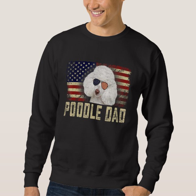 Klassisk Retro USA flagga Pudel Pappa Fars dag Lång Ärmad Tröja (Framsida)