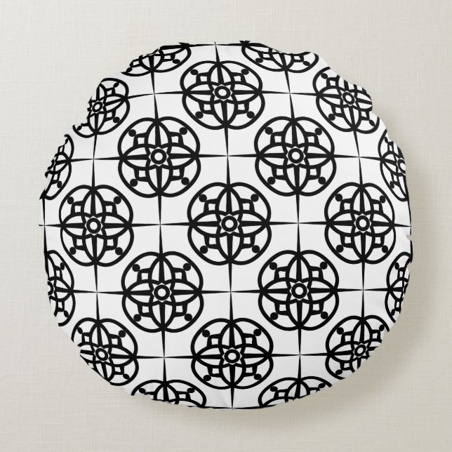 Klassisk Retro Vibe Geometriskt Mönster Rund Kudde (Framsidan)