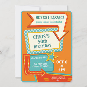 Klassisk Retro-Vintage - skylt 50 födelsedagar Inbjudningar