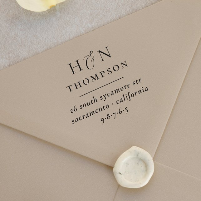 Klassisk Returadress Bröllop Namn & Initialer Självfärgande Stämpel (Rubber Stamp Mock-up)