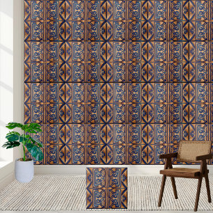 Klassisk Rik Blue och Guld Mönster Tile Kakelplatta