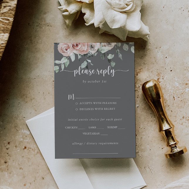 Klassisk Ro Blommigt Grått Bröllop Menu Choice OSA (Skapare uppladdad)