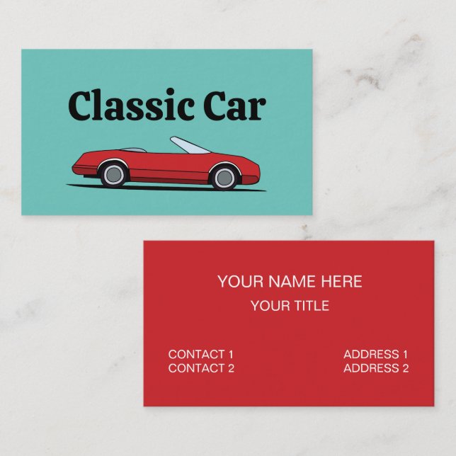 Klassisk Röd Bil Mekaniker Automobil Visitkort (Fram/baksida)