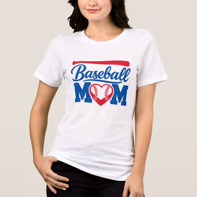Klassisk Röd Blå Hjärtan Baseball Mamma Matchdag T Shirt (Framsida)