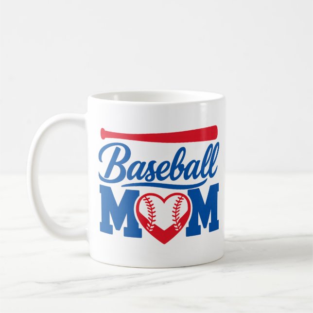 Klassisk Röd Blå Hjärtan Baseball Mamma Speldag Kaffemugg (Vänster)