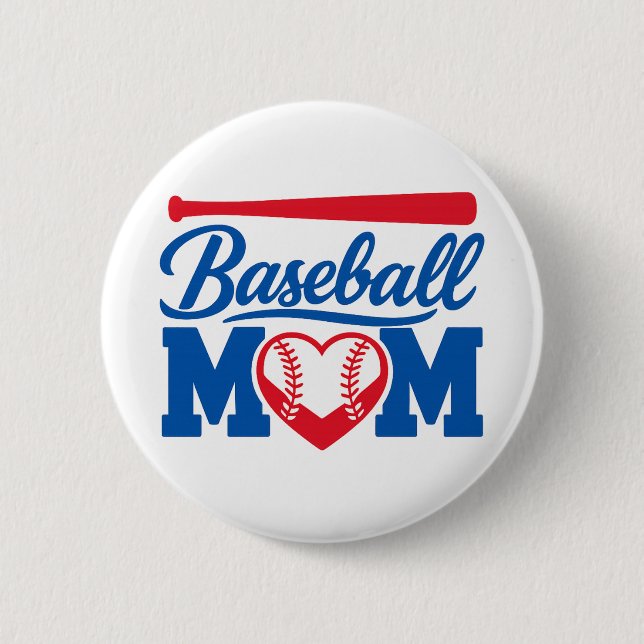 Klassisk Röd Blå Hjärtan Baseball Mamma Speldag Knapp (Framsida)