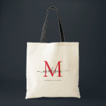 Klassisk röd burgunder svart monogram skriptnamn tygkasse<br><div class="desc">Modern trendig elegant klassisk röd burgunder svart monogram initial skriptnamn Totebag</div>