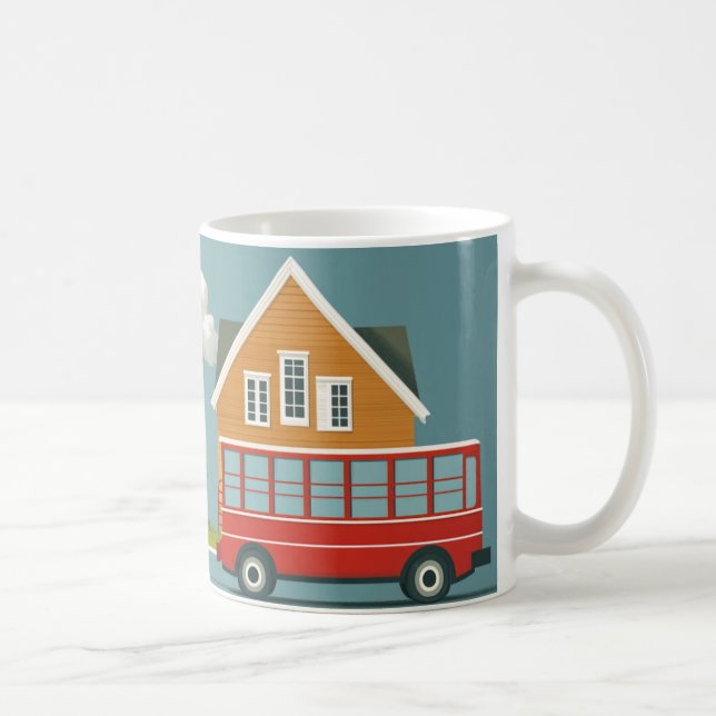 klassisk röd buss, ofta använd som kollektivtrafik kaffemugg (Höger)