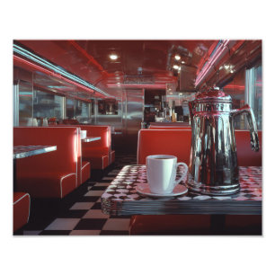 Klassisk röd diner krom nostalgi scen fototryck