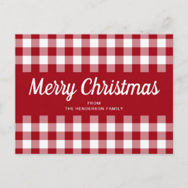 Klassisk röd gingham God Jul Vykort