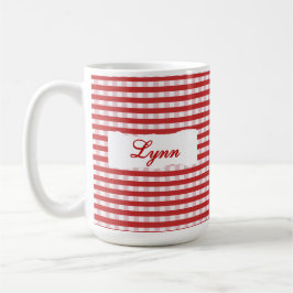 Klassisk röd gingham-personlig namn kaffemugg