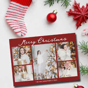 Klassisk röd god jul familjefotokollage julkort
